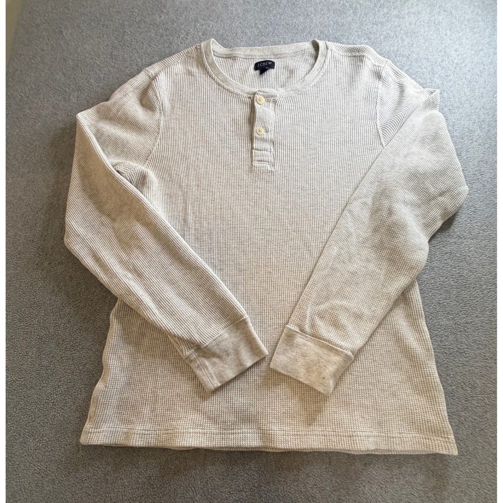 J.Crew Womens Waffle Knit Henley Shirt Long Sleeve Thermal Gray Large L